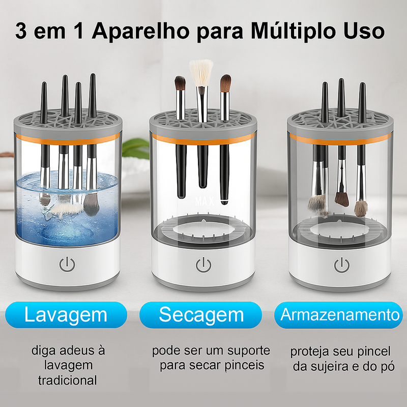 3 em 1 - Limpador de Pincéis Automático com Suporte de Secagem