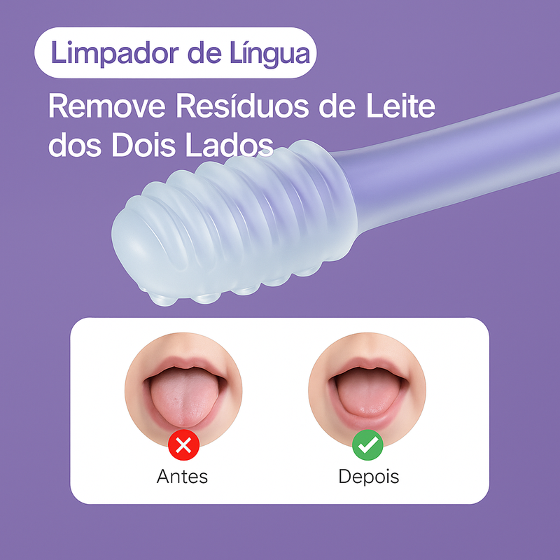 Kit Infantil de Higiene Bucal – Escovas Dentais e Limpador de Língua de Silicone