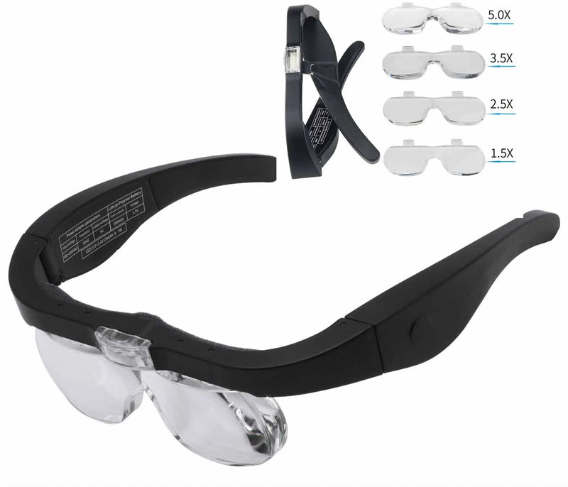 Lupa com Lentes Intercambiáveis (1.5X 2.5X 3.5X 5.0X) - Iluminação LED