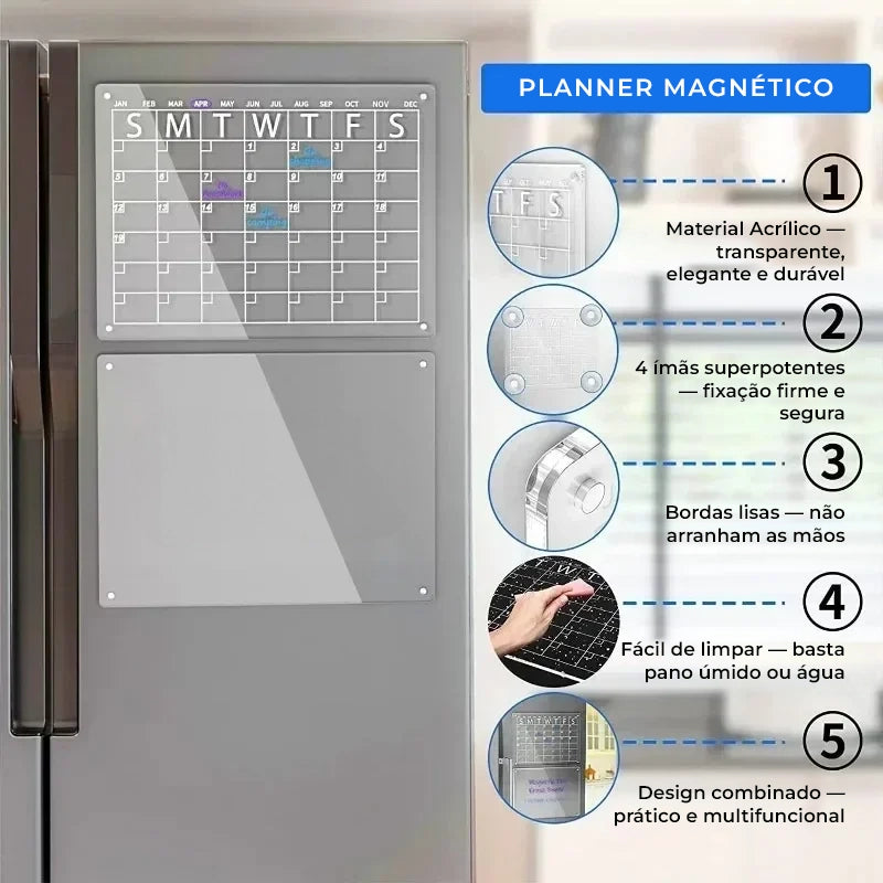 Planner Semanal Magnético Transparente para Superfícies Metálicas – Quadro de Planejamento