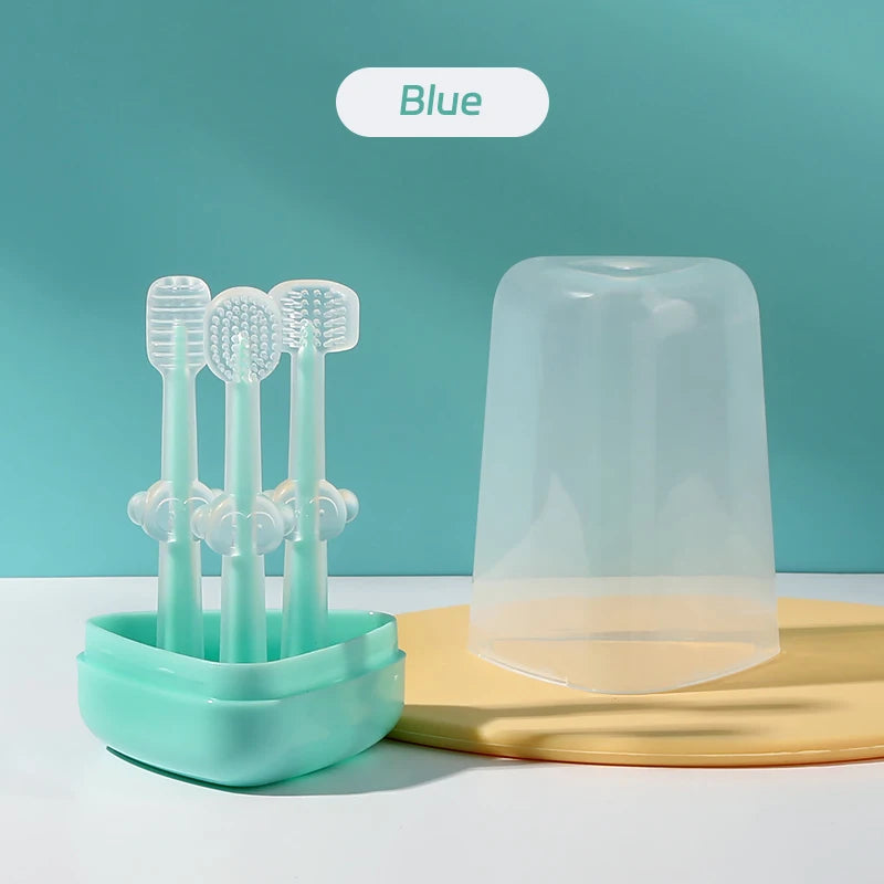 Kit Infantil de Higiene Bucal – Escovas Dentais e Limpador de Língua de Silicone