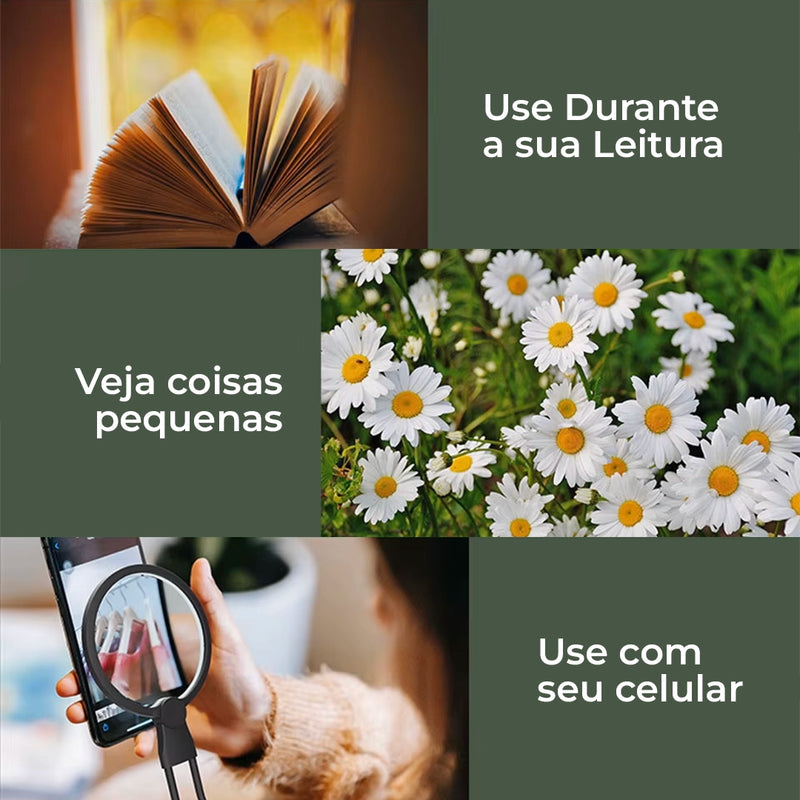 Lupa de Pescoço com Luz LED Recarregável