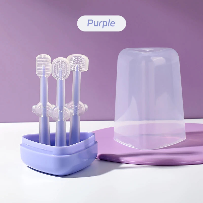 Kit Infantil de Higiene Bucal – Escovas Dentais e Limpador de Língua de Silicone