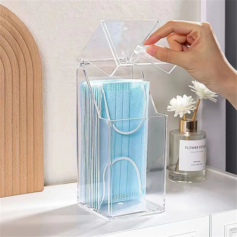 Organizador Vertical Transparente com Tampa para Máscaras, Cosméticos e Itens Profissionais
