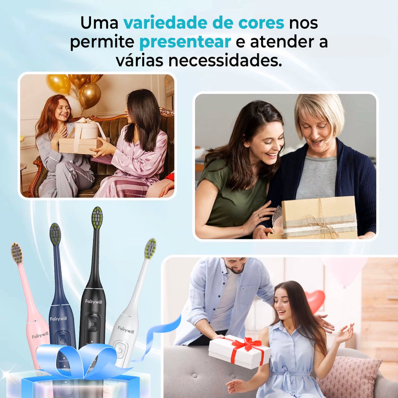 Escova Dental Sônica Elétrica Fairywill com Carga Rápida e Cabeças Substituíveis